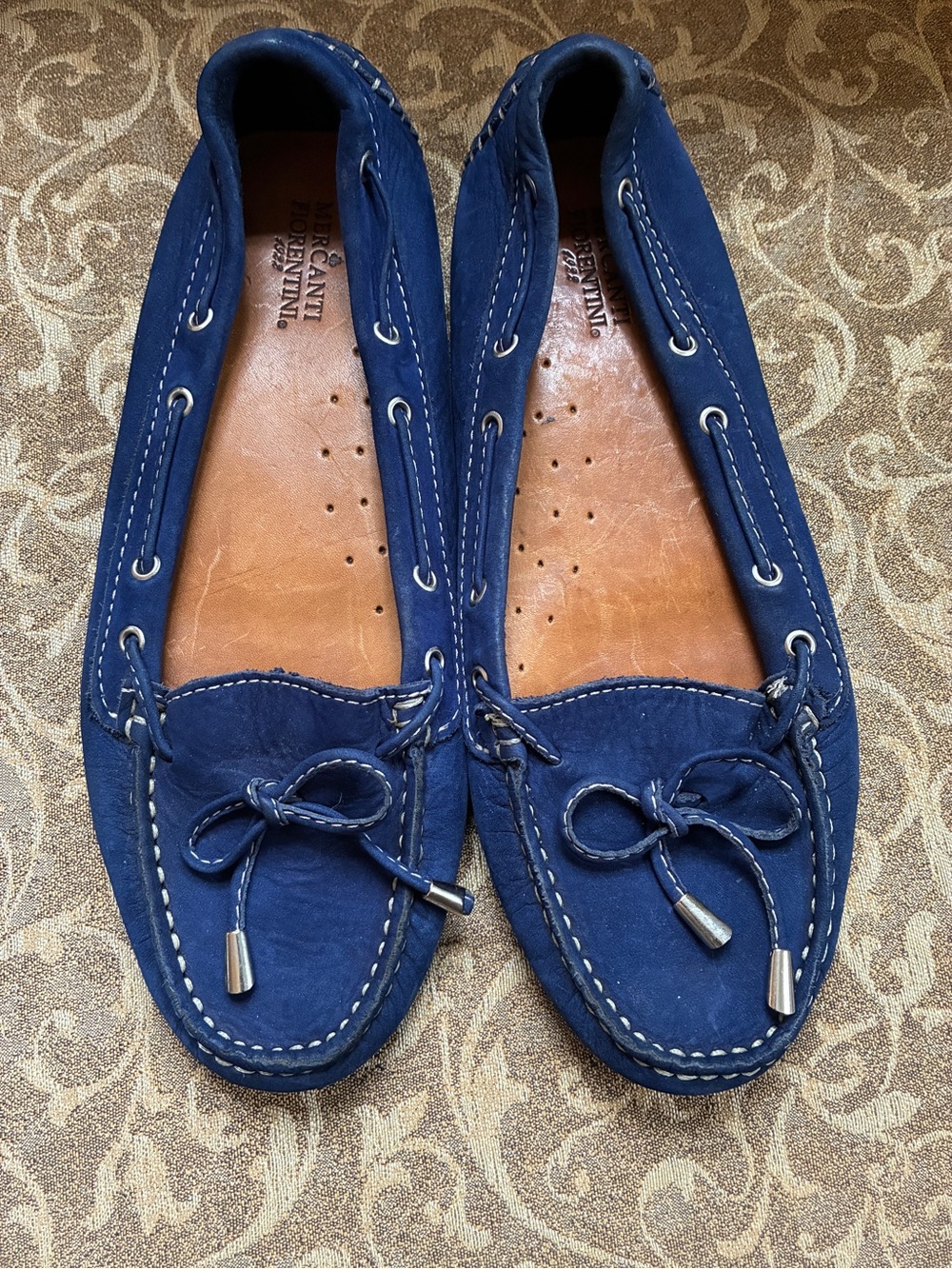 Mercanti Fiorentini Navy Suede Moccasins with Bow Detail
